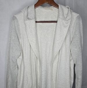 Chico's Open Cardigan Light Gray Fleece Hooded Mesh Sleeves Athleisure 2/L
